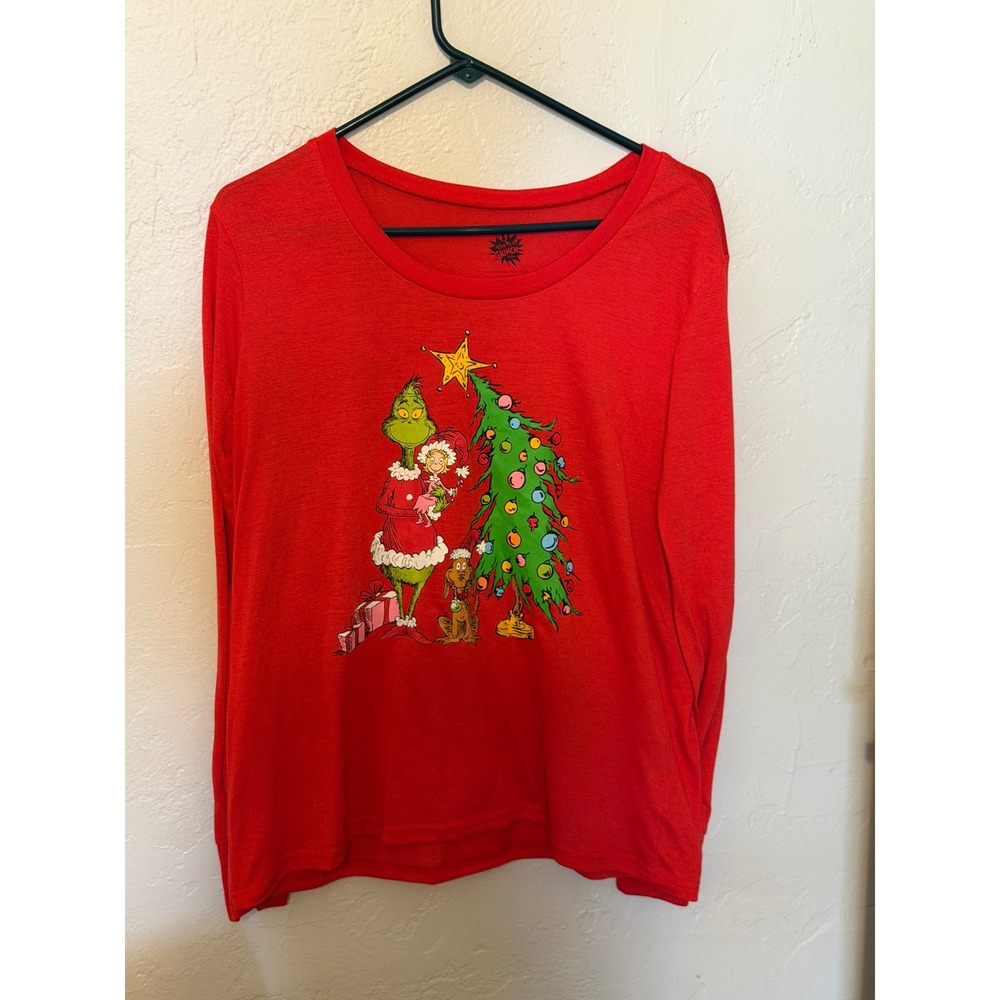 Dr Seuss The Grinch Christmas Long Sleeve Graphic Tee Red XL/XG
